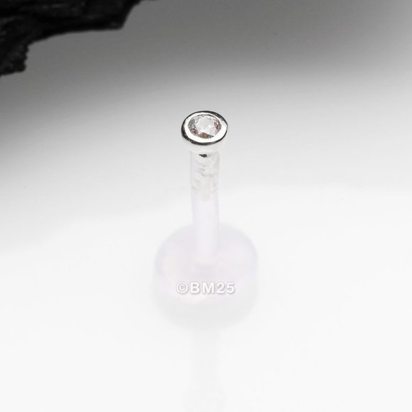 14 Karat White Gold Push-In Gem Ball Top Bio-Flex Labret - Picture 1 of 2